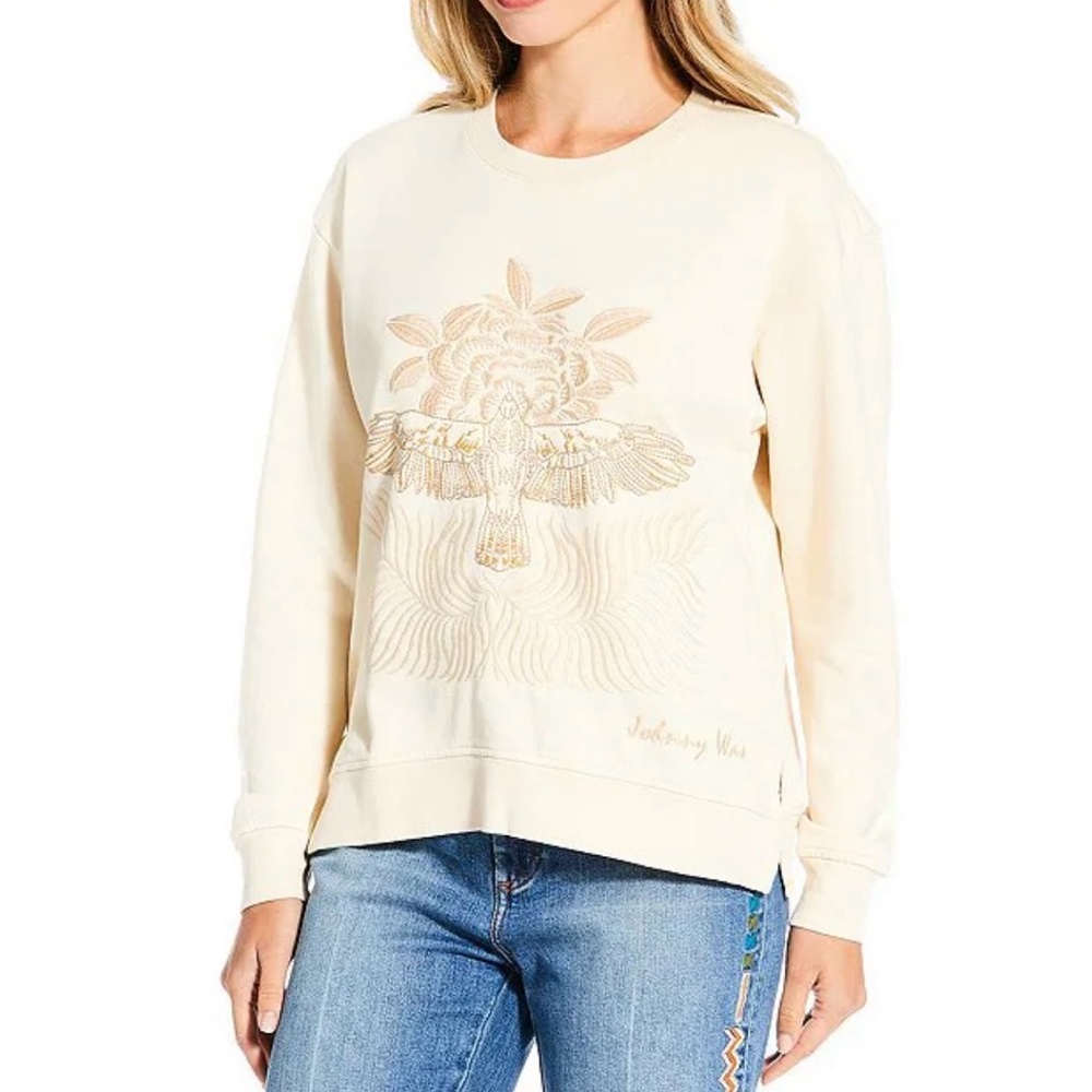 Johnny Was Pajaro Embroidered Sweatshirt - Shell - Medium- NWT